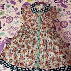 Floral Kids Dress with Checkered Collar